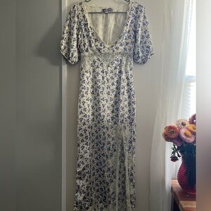 Urban Outfitters Cream and Blue Floral Maxi Dress